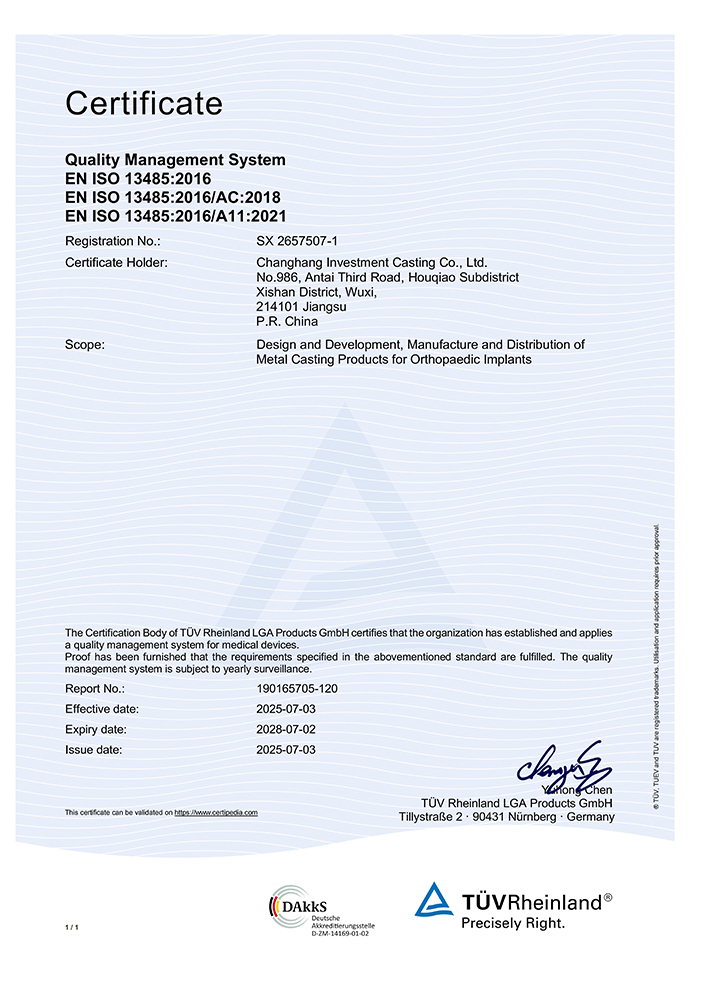 EN ISO 13485-chcasting Wuxi